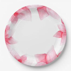 Assiettes En Carton Corail Floral Aquarelle Chic Pêche d'Été
