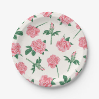 Assiettes En Carton Corail peint et Rose vert motif floral
