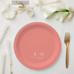 Assiettes En Carton Corail rose et blanc—Mariage