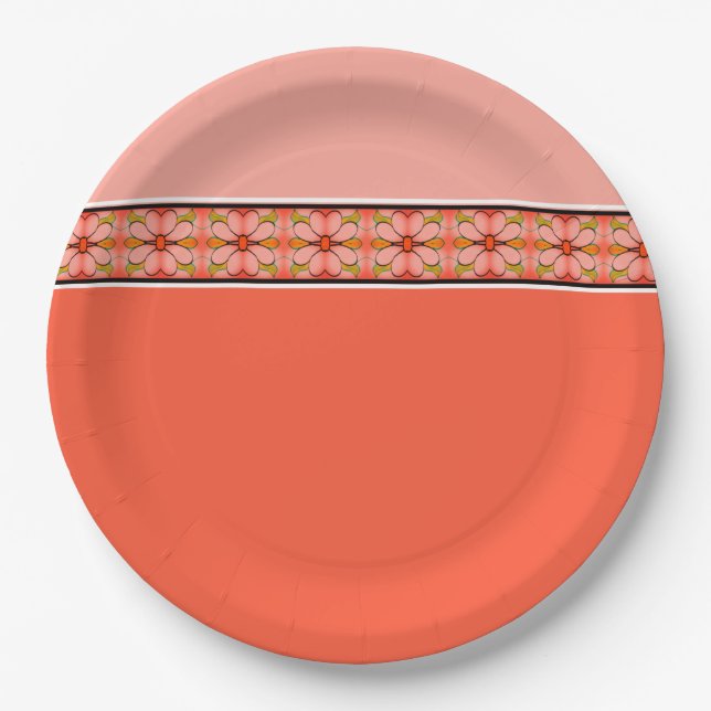 Assiettes En Carton Corail rose et rose (Devant)