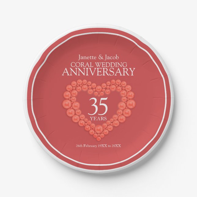 Assiettes En Carton Coral 35e anniversaire mariage plaque de papier co (Devant)