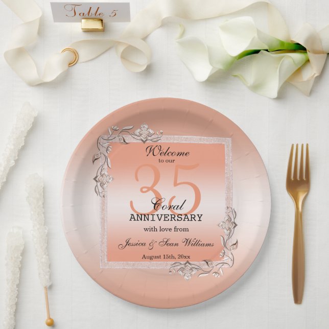 Assiettes En Carton Coral Gem & Parties scintillant 35e anniversaire d (Mariage)