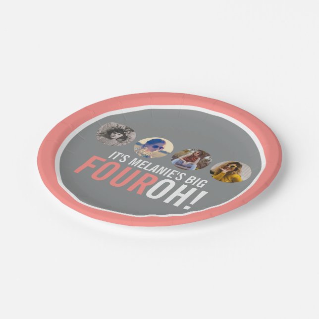 Assiettes En Carton Coral gris 40e FOUROH ! quatre photos anniversaire (Angle)