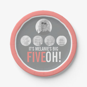 Assiettes En Carton Coral gris 50e FIVEOH! anniversaire de cinq photos