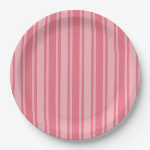 Assiettes En Carton Coral rose bonbons rayures