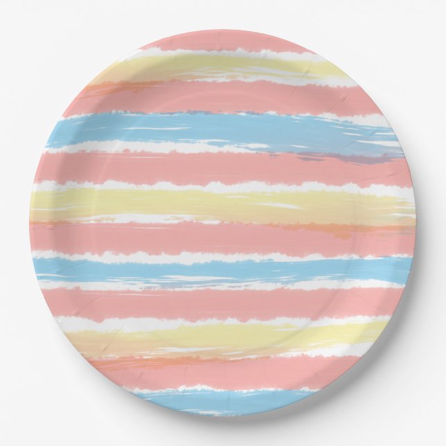 Assiettes En Carton Coral rose jaune Bleu Aquarelle Motif (Devant)