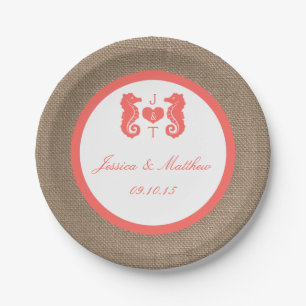 Assiettes En Carton Coral Seahorse Burlap Beach Wedding Collection