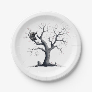 Assiettes En Carton Corbeau d'Halloween dans l'arbre