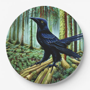 Assiettes En Carton Corbeau noir rustique Woodland