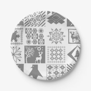 Assiettes En Carton Corbeille de Noël sans couture flocon de neige cer