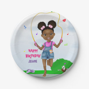 Assiettes En Carton Corde de saut de fille afro-américaine Anniversair