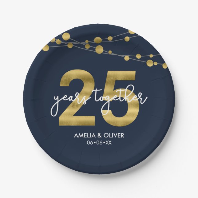 Assiettes En Carton Cordes bleues des lumières 25e anniversaire de la  (Devant)