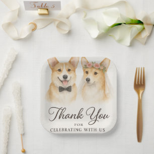Assiettes En Carton Corgi Aquarelle Mariage Merci