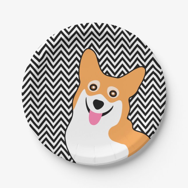 Assiettes En Carton Corgi Chevron chic (Devant)