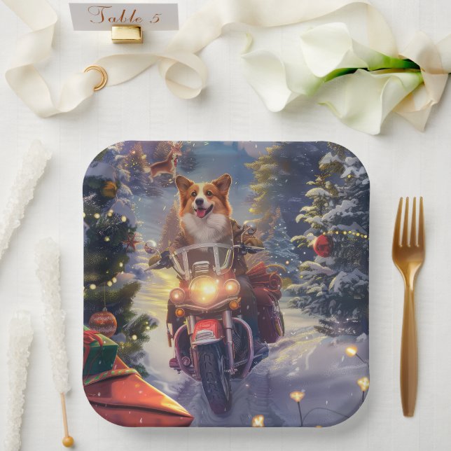 Assiettes En Carton Corgi Chien équitation Moto Noël (Mariage)