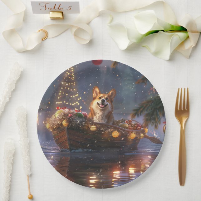 Assiettes En Carton Corgi Christmas Festive Voyage (Mariage)