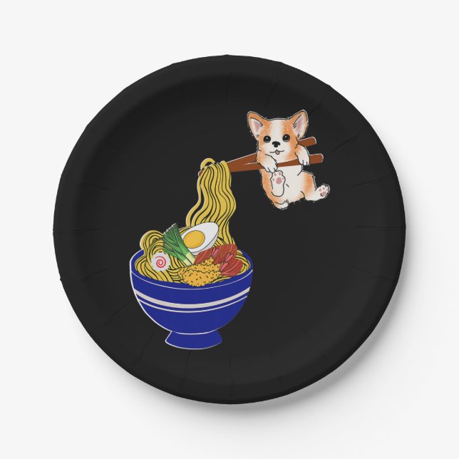 Assiettes En Carton Corgi Dog de Ramen (Devant)