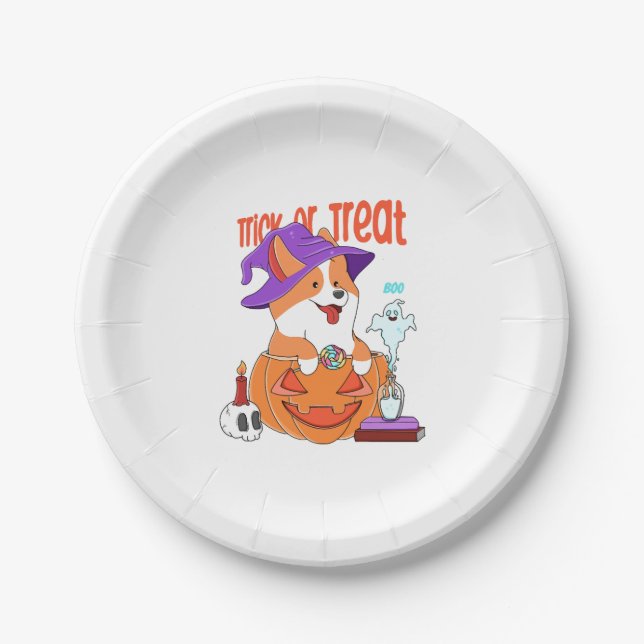 Assiettes En Carton Corgi Halloween (Devant)