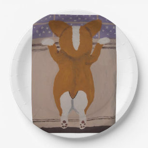 Assiettes En Carton Corgi regardant par la fenêtre