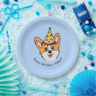 Assiettes En Carton Corgi Thème Personnalisé Anniversaire du garçon
