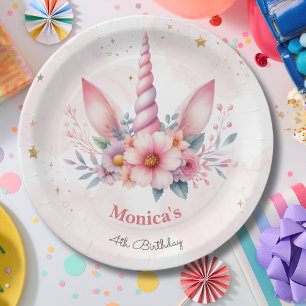 Assiettes En Carton Corne de licorne rose magique fantaisiste pour ann