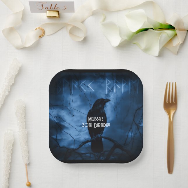 Assiettes En Carton Corneille noire avec Runes style gothique foncé An (Mariage)