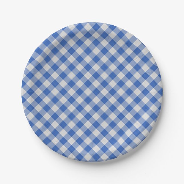 Assiettes En Carton Cornflower Blue En vichy Plaid À damiers Motif (Devant)