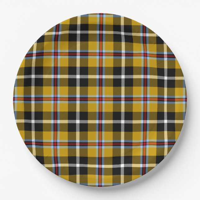 Assiettes En Carton Cornouailles National Tartan Jaune et Noir Plaid (Devant)