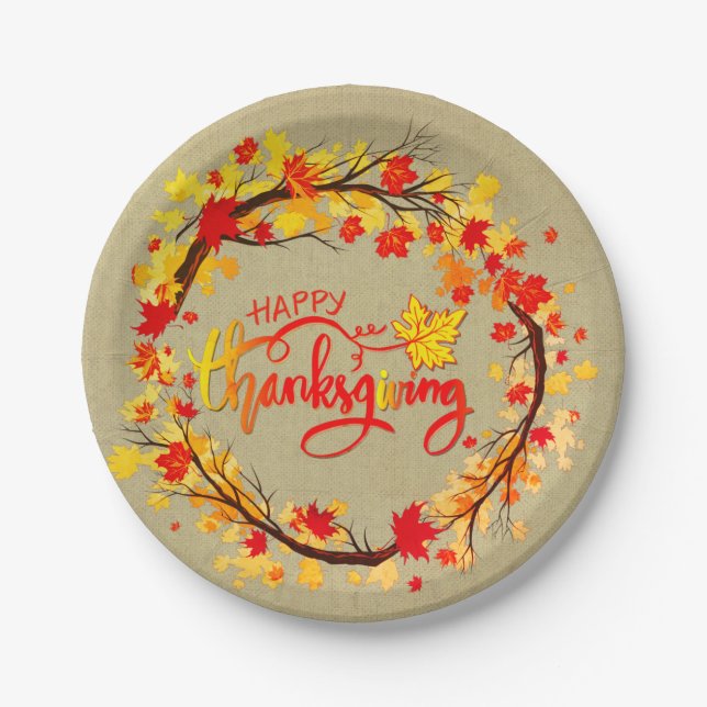 Assiettes En Carton Correspondance Thanksgiving Autumn Leaf Tones 7" ( (Devant)