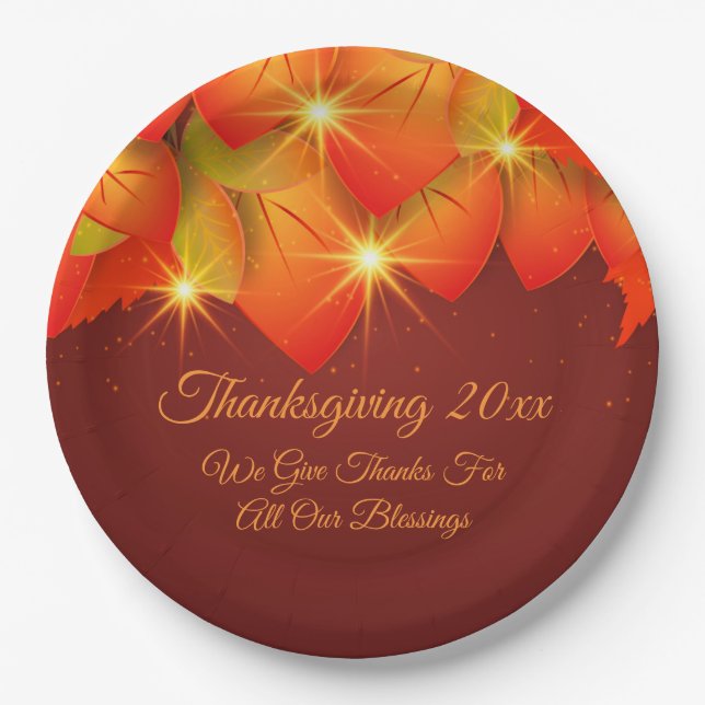 Assiettes En Carton Correspondance Thanksgiving Orange Feuilles Messag (Devant)