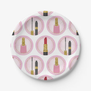 Assiettes En Carton Cosmétologie rose de motif de cosmétiques de