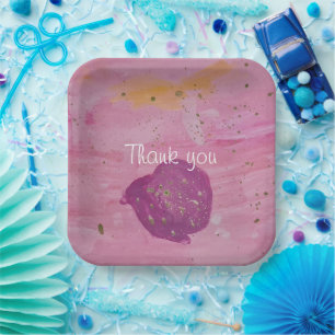 Assiettes En Carton Cosmic Galaxy Rose Aquarelle Anniversaire Carré
