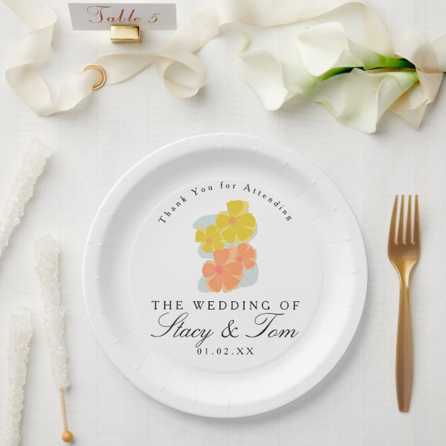 Assiettes En Carton Cosmos de printemps floral dessin à la main Mariag (Mariage)