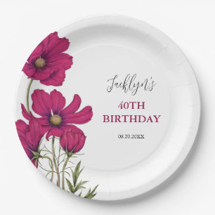 Assiettes En Carton Cosmos rose foncé Fleur de verdure Anniversaire