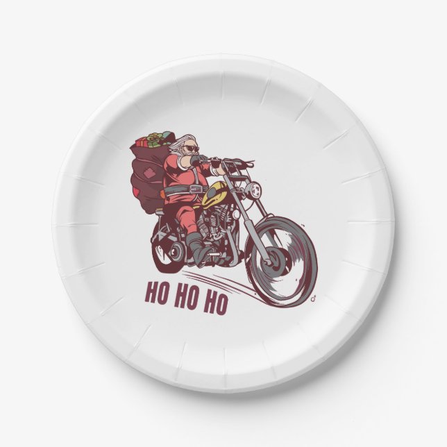 Assiettes En Carton Costume de Noël père Noël Biker pour Invitatiatiat (Devant)