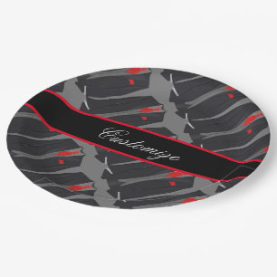 Assiettes En Carton Costume noir personnalisé pour homme & cravate rou
