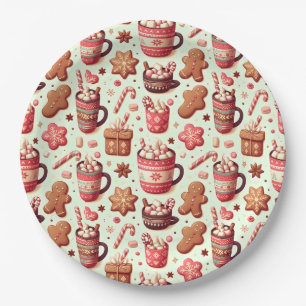 Assiettes En Carton Cosy Christmas Cocoa and Gingerpain Motif