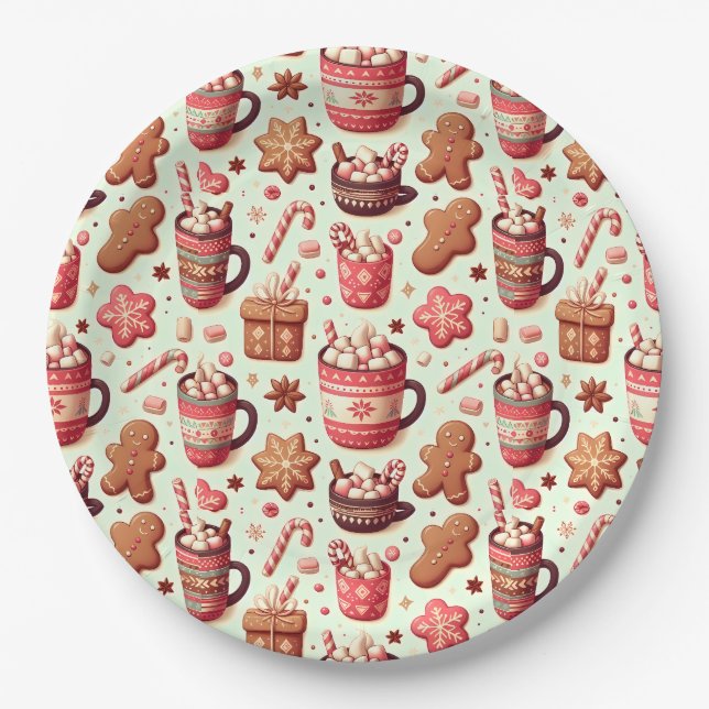 Assiettes En Carton Cosy Christmas Cocoa and Gingerpain Motif (Devant)