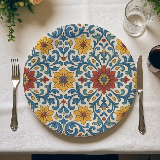 Assiettes En Carton Côte d'Amalfi Floral Elégant Bohème Botanique (Créateur téléchargé)
