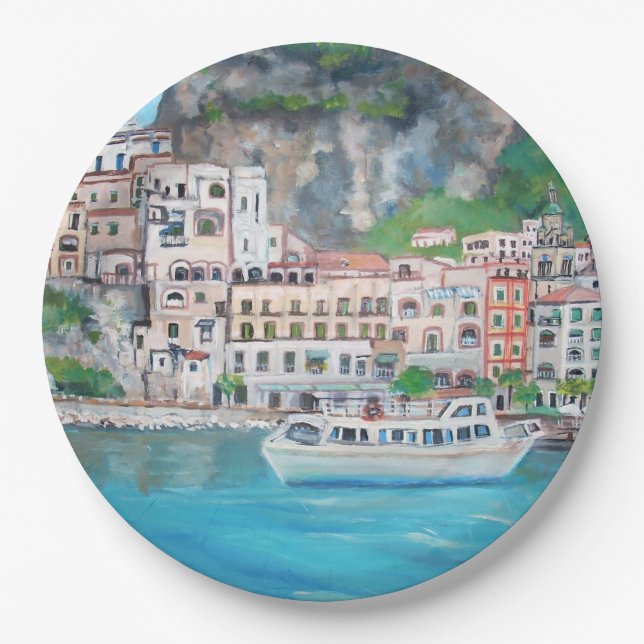 Assiettes En Carton Côte d'Amalfi - plaques à papier faites sur (Devant)