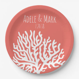 Assiettes En Carton Côte Mer Blanche Corail Coral Mariage rose