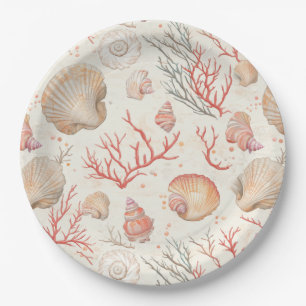 Assiettes En Carton Côtière rustique - Coquillages, Starfish, Reef (16
