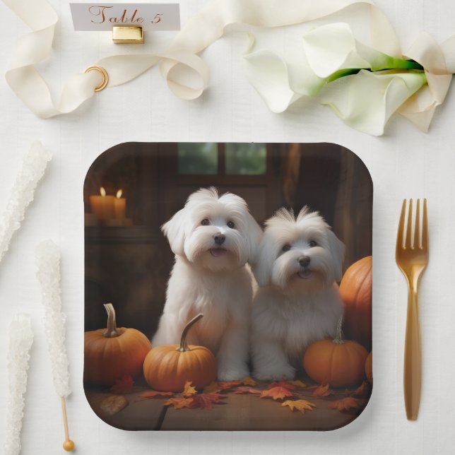 Assiettes En Carton Coton De Tulear Chiot Automne Citrouille délice (Mariage)