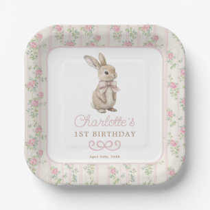 Assiettes En Carton Cottage rose Chic Bunny Floral Girl Anniversaire