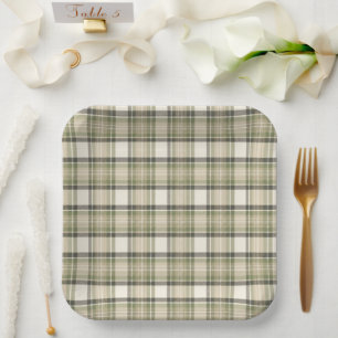 Assiettes En Carton Cottage Sage Vert Tartan Carreaux