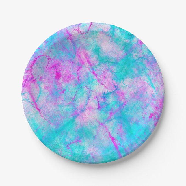 Assiettes En Carton Cotton Candy Pink & Blue Watercolor Wash Stain (Devant)