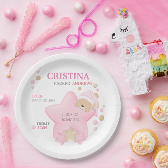 Assiettes En Carton Couchage mignon Ours en peluche Bébé Fille Naissan (Fête)