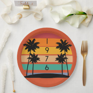 Assiettes En Carton Coucher de soleil de bande rétro 1976 Vintage