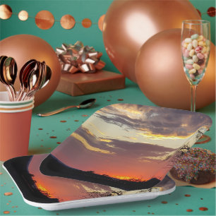 Assiettes En Carton Coucher de soleil magnifique Texas Hill Country