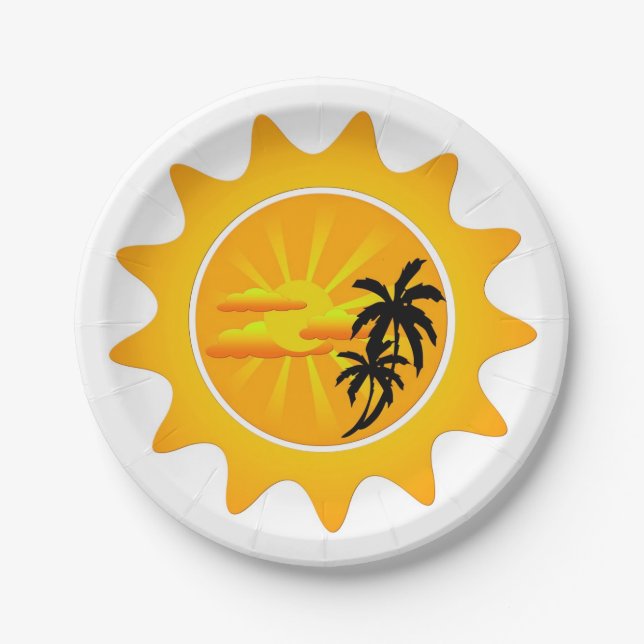 Assiettes En Carton Coucher de soleil tropical (Devant)
